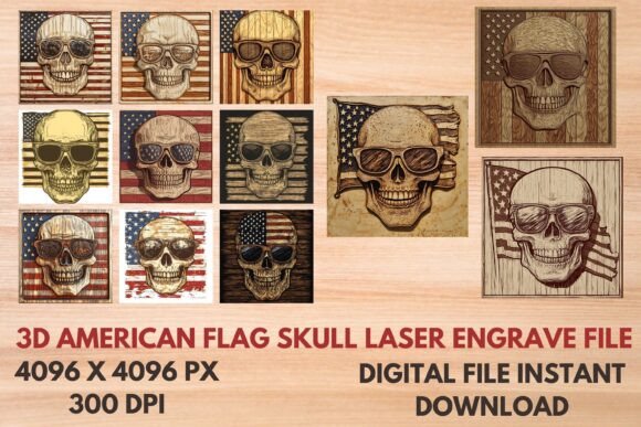 3d American Flag Skull Laser Engrave File