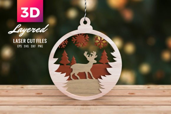 3D Christmas Tree Deer SVG Ornament for Crafting