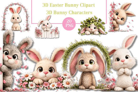 3D Easter Clipart: Spring Bunny