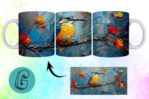 3D Oil Paint Cute Bird Mug Wrap 07: A Delightful Design Asset