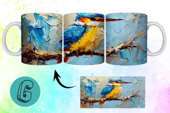 3D Oil Paint Cute Bird Mug Wrap 19: A Charming Design Asset