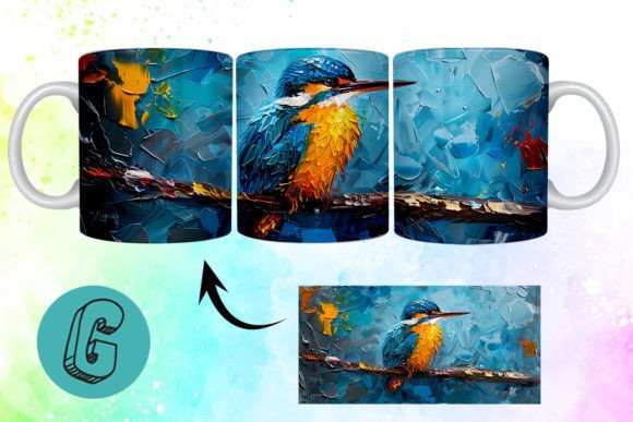 3D Oil Paint Cute Bird Mug Wrap: A Charming Design Asset