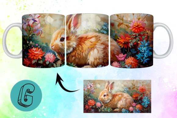 3D Oil Paint Easter Bunny Mug Wrap 03