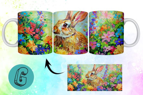 3D Oil Paint Easter Bunny Mug Wrap 17: Creative Design Asset