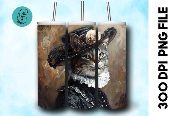 3D Oil Paint Elegant Cat Tumbler Wrap 33: A Creative Design Asset