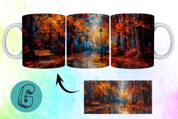 3D Oil Paint Fall Street Mug Wrap 16