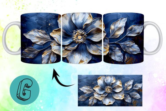 3D Oil Paint Gold Flower Mug Wrap 01: A Digital Art Asset
