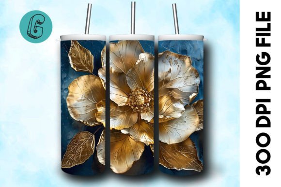 3D Oil Paint Gold Flower Tumbler Wrap 36