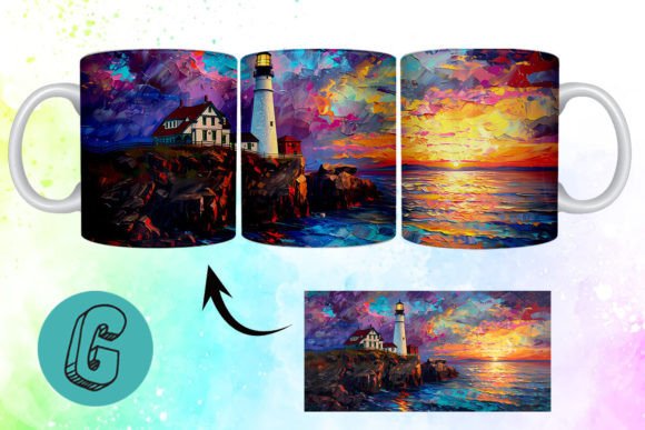 3D Oil Paint Lighthouse Mug Wrap 14: Stunning Digital Art