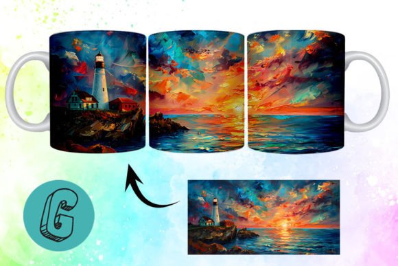 3D Oil Paint Lighthouse Mug Wrap 15: A Premium Design Asset