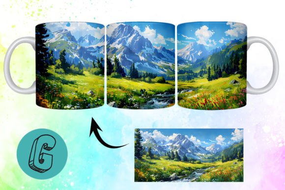 3D Oil Paint Mountain Mug Wrap 05: Creative Digital Art