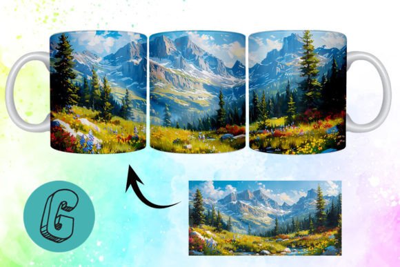3D Oil Paint Mountain Mug Wrap 09: A Digital Download for Creators