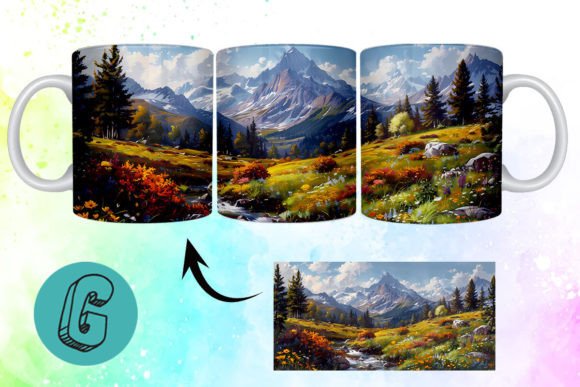3D Oil Paint Mountain Mug Wrap 10: A Digital Asset for Your Projects