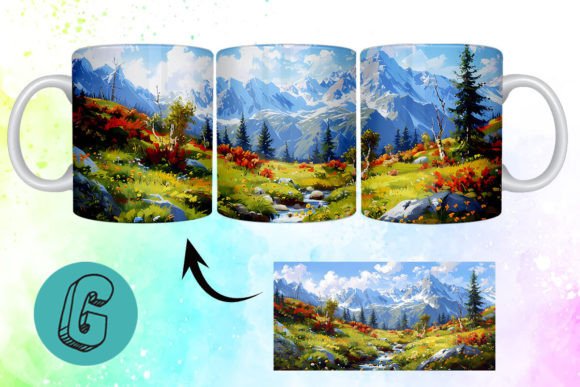 3D Oil Paint Mountain Mug Wrap: Stunning Digital Art