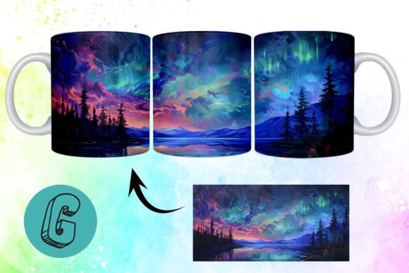 3D Oil Paint Northern Lights Mug Wrap 17