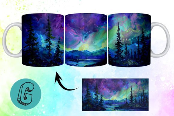 3D Oil Paint Northern Lights Mug Wrap: Digital Art