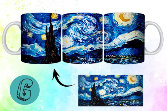 3D Oil Paint Starry Night Mug Wrap 09
