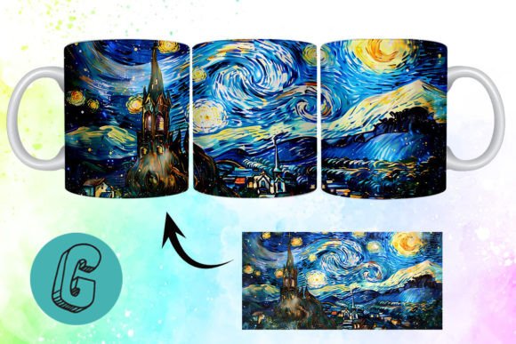 3D Oil Paint Starry Night Mug Wrap 16 Digital Design