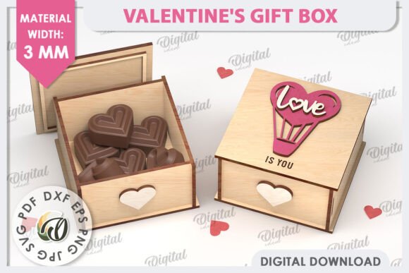 3D Valentine's Day Gift Box Laser Cut