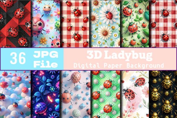 Charming Seamless 3D Ladybug Digital Papers for Creative Projects
