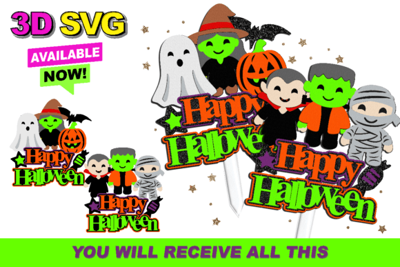Cute Halloween Monster Topper 3D SVG for Crafting