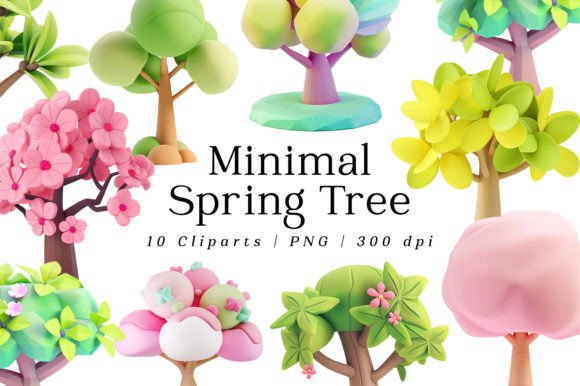 Cute Spring Tree Minimal 3D Cliparts for Design