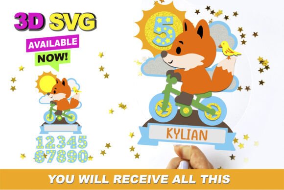 Fox on Bike Cake Topper 3D SVG