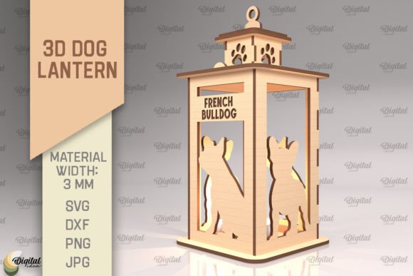 French Bulldog SVG: 3D Dog Lantern Laser Design