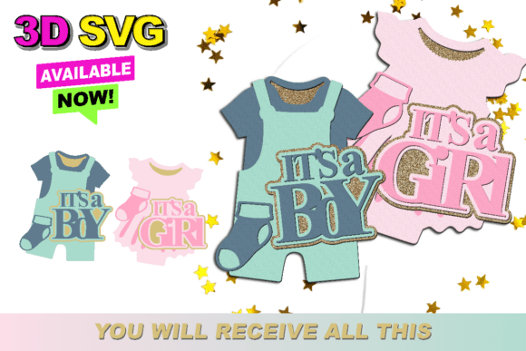 Gender Reveal Announcement Sign 3D SVG Collection