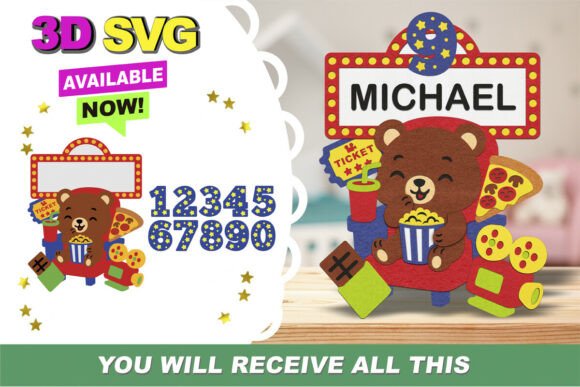 Movie Night Cake Topper 3D SVG: Instant Download