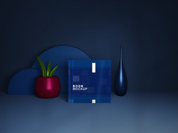 Square Book Mockup with 3D Rendering for Designers