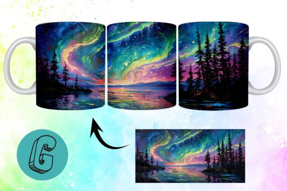 Stunning 3D Oil Paint Northern Lights Mug Wrap 07
