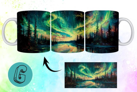 Stunning Northern Lights Mug Wrap for Creative Projects