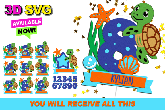 Turtle Numbers Topper 3D SVG: Effortless Creative Designs